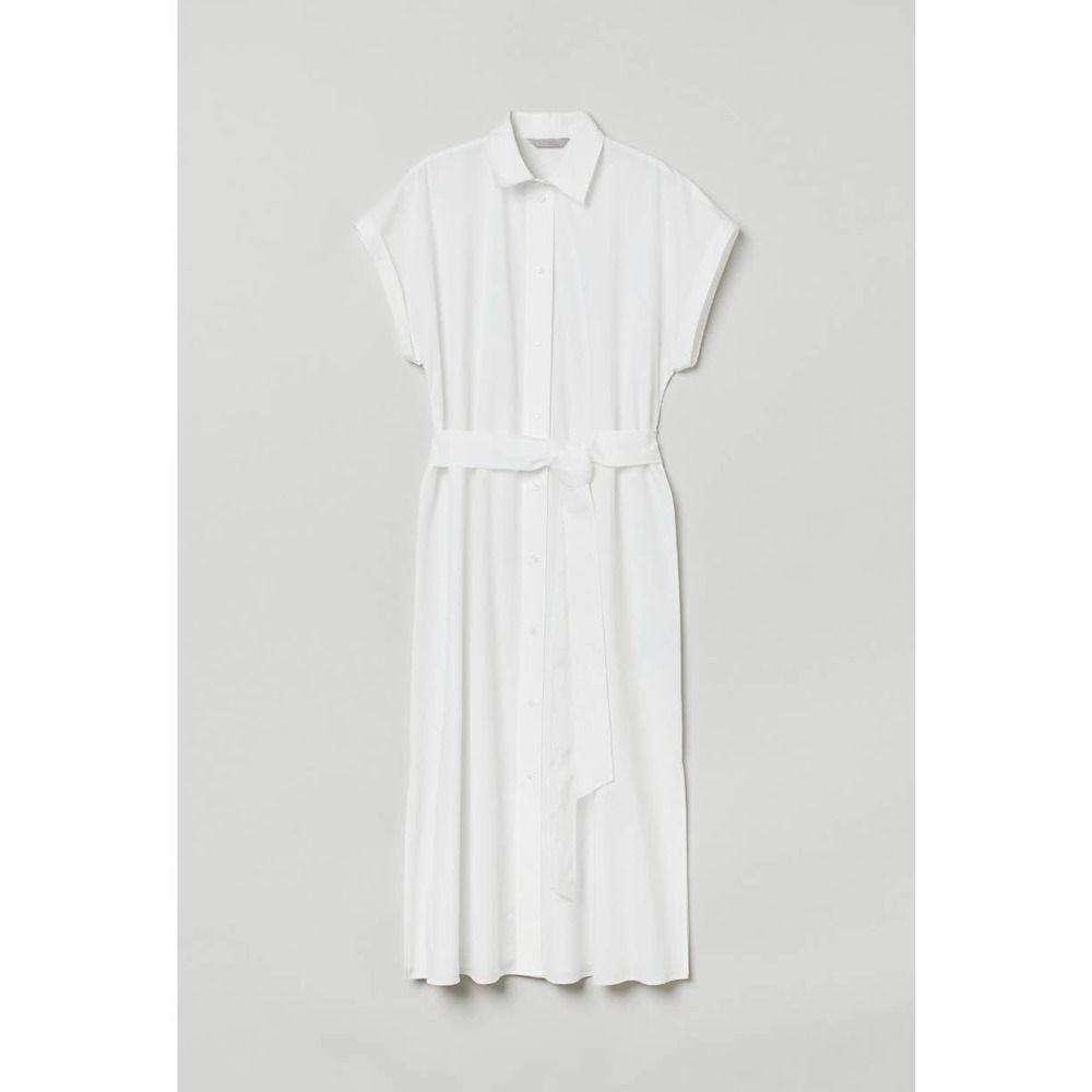 H&M White Shirt Cotton Dress Belted New - Picture 7 of 7